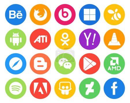 Téléchargez les illustrations : 20 Pack d'icônes pour les médias sociaux Y compris wechat. navigateur. odnoklassniki. safari. médias - en licence libre de droit