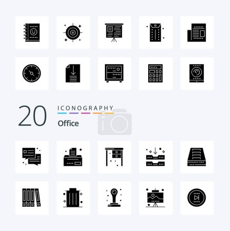 Téléchargez les illustrations : 20 Office Solid Glyph icon Pack comme un dossier d'affaires tiroir de bureau - en licence libre de droit