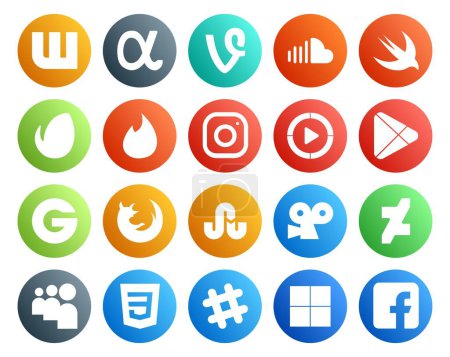 Ilustración de 20 Paquete de iconos de redes sociales incluyendo tropiezo. firefox. Yesca. groupon. Juego de Google - Imagen libre de derechos