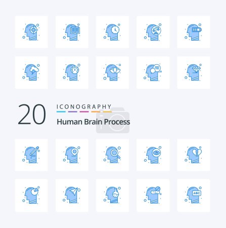 Illustration for 20 Human Brain Process Blue Color icon Pack like emotions vision mind mind search - Royalty Free Image