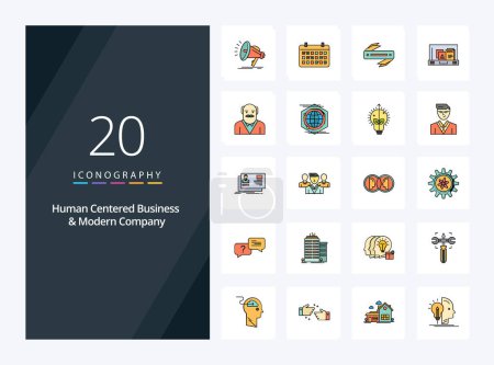 Illustration for 20 Human Centered Business And Modern Company line Filled icon for presentation - Royalty Free Image
