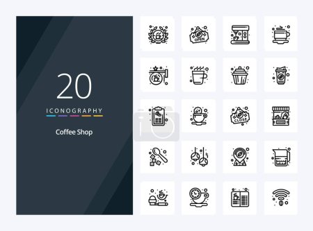 Téléchargez les illustrations : 20 icône de contour de café pour la présentation - en licence libre de droit