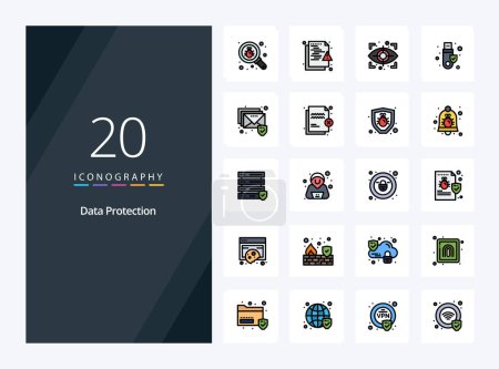 Illustration for 20 Data Protection line Filled icon for presentation - Royalty Free Image