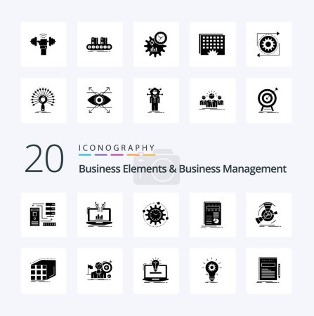 Téléchargez les illustrations : 20 Business Elements And Business Managment Solid Glyph icon Pack comme la finance business traitement de projet en ligne - en licence libre de droit