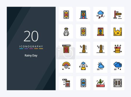 Illustration for 20 Rainy line Filled icon for presentation - Royalty Free Image