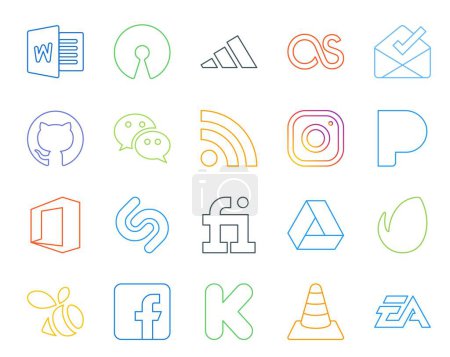 20 Paquete de iconos de redes sociales Incluyendo facebook. Enviato. rss. google drive. shazam
