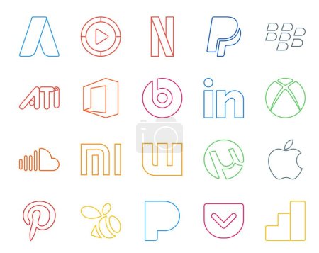 Ilustración de 20 Paquete de iconos de redes sociales incluyendo manzana. wattpad. es mejor que la píldora. xiaomi. sonido - Imagen libre de derechos