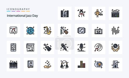 Téléchargez les illustrations : Pack icône 25 International Jazz Day Line Filled Style - en licence libre de droit