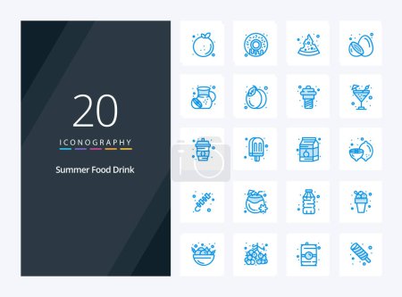 Téléchargez les photos : 20 Summer Food Drink icône de couleur bleue pour la présentation - en image libre de droit
