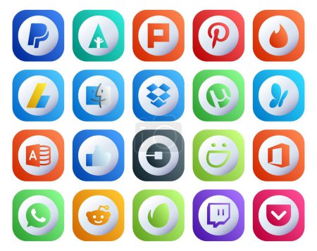 Ilustración de 20 Paquete de iconos de redes sociales Incluyendo oficina. Conductor. dropbox. coche. como - Imagen libre de derechos