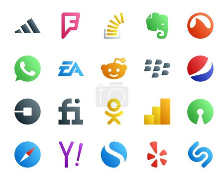 Ilustración de 20 Paquete de iconos de redes sociales, incluido el controlador. uber. whatsapp. pepsi. reddit - Imagen libre de derechos