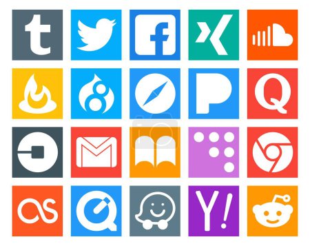 Ilustración de 20 Paquete de iconos de redes sociales, incluido el controlador. uber. alimentador. pregunta. pandora - Imagen libre de derechos