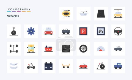 Téléchargez les illustrations : Pack d'icônes couleur plate 25 véhicules - en licence libre de droit