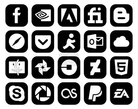 Ilustración de 20 Paquete de iconos de redes sociales Incluyendo html. Conductor. Apunta. coche. foto - Imagen libre de derechos