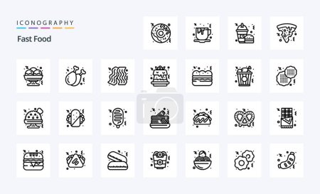 Ilustración de 25 paquete de iconos de línea de comida rápida - Imagen libre de derechos