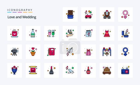Ilustración de 25 línea de la boda llena icono de estilo pack - Imagen libre de derechos
