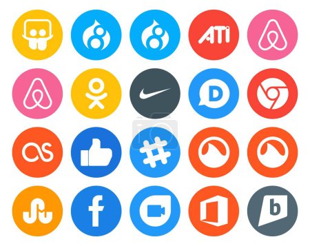 Ilustración de 20 Paquete de iconos de redes sociales Incluyendo brightkite. google duo. por última vez. facebook. grooveshark - Imagen libre de derechos
