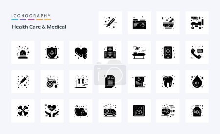 Téléchargez les illustrations : Pack d'icônes pour soins de santé et glyphe solide médical 25 - en licence libre de droit