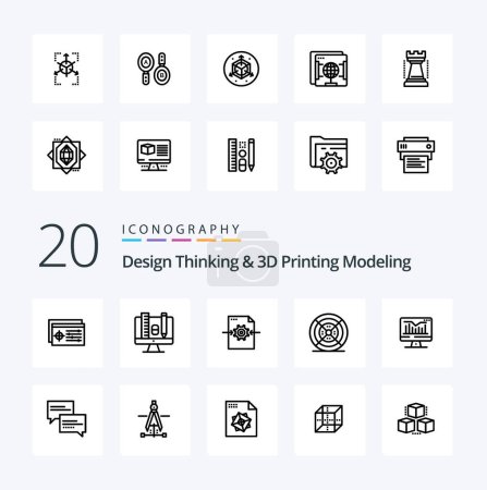 Téléchargez les illustrations : 20 Design Thinking And D Printing Modeling Line icon Pack comme un film d'impression statique - en licence libre de droit