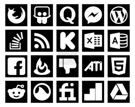 Illustration for 20 Social Media Icon Pack Including feedburner. microsoft access. stockoverflow. excel. rss - Royalty Free Image