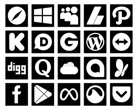 Ilustración de 20 Paquete de iconos de redes sociales Incluyendo Google allo. pregunta. disqus. quora. teamviewer - Imagen libre de derechos