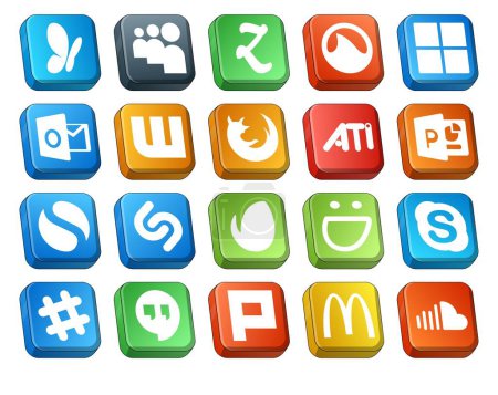 Ilustración de 20 Paquete de iconos de redes sociales Incluyendo holgura. skype. navegador. smugmug. shazam - Imagen libre de derechos