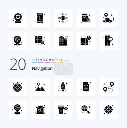 Illustration for 20 Navigation Solid Glyph icon Pack like pin passport book gps passport smart - Royalty Free Image