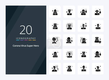 Téléchargez les illustrations : 20 Corona Virus Super Hero Solid Glyph icône pour la présentation - en licence libre de droit