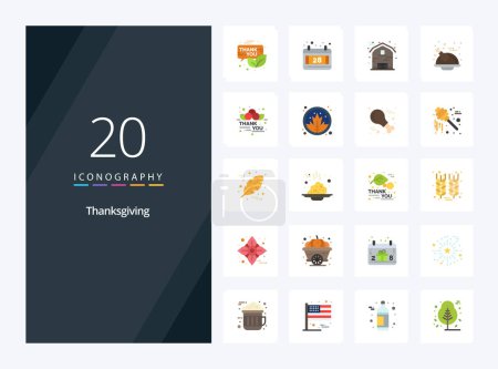 Téléchargez les illustrations : 20 Thanksgiving icône de couleur plate pour la présentation - en licence libre de droit