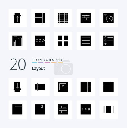 Illustration for 20 Layout Solid Glyph icon Pack like thumbnails wizard full screen steps profiles - Royalty Free Image