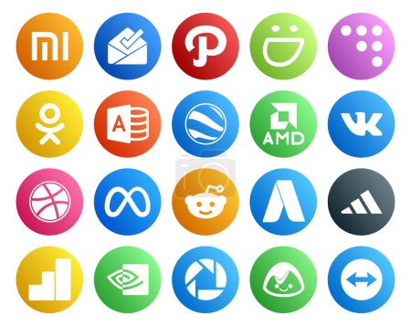 Téléchargez les illustrations : 20 Pack d'icônes pour les médias sociaux incluant nvidia. adidas. amd. adwords. facebook - en licence libre de droit