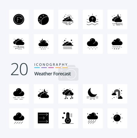 Illustration for 20 Weather Solid Glyph icon Pack like weather rain drop weather fog - Royalty Free Image