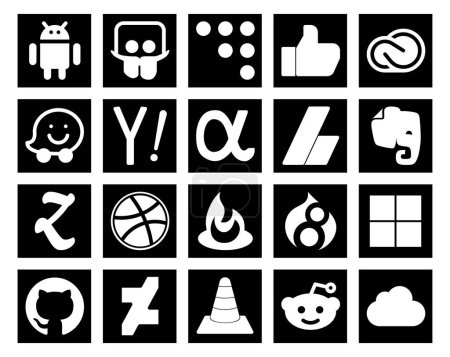 Ilustración de 20 Paquete de iconos de redes sociales incluyendo drupal. dribbble. yahoo. zootool. anuncios - Imagen libre de derechos