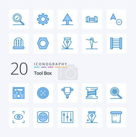 Illustration for 20 Tools Blue Color icon Pack like tools electricity thread view eye - Royalty Free Image