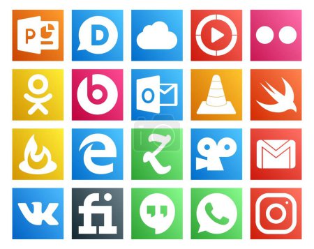 Ilustración de 20 Paquete de iconos de redes sociales incluyendo gmail. zootool. perspectiva. borde. veloz - Imagen libre de derechos