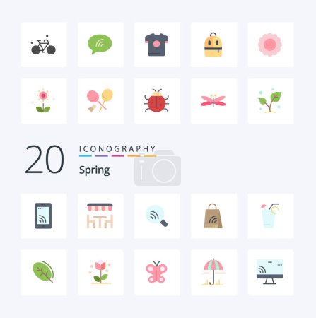 Ilustración de 20 Spring Flat Color icono Pack como la bebida de compras buscar bolsa wifi - Imagen libre de derechos