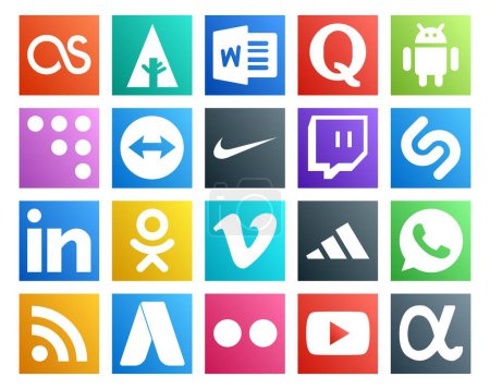 Ilustración de 20 Paquete de iconos de redes sociales incluyendo rss. adidas. nike. Vídeo. odnoklassniki - Imagen libre de derechos
