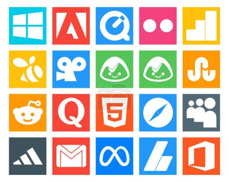 Ilustración de 20 Paquete de iconos de redes sociales incluyendo gmail. Mi espacio. tropezar con. navegador. html - Imagen libre de derechos
