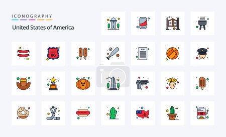 Illustration for 25 Usa Line Filled Style icon pack - Royalty Free Image