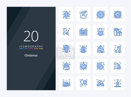 Téléchargez les illustrations : 20 icône de couleur bleue de Noël pour la présentation - en licence libre de droit