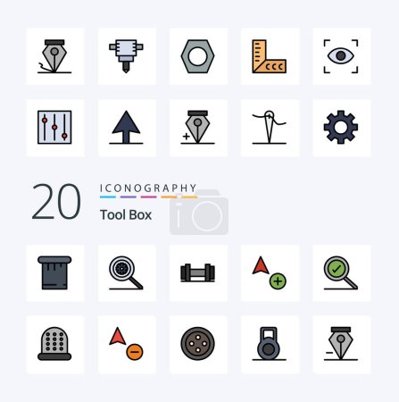 Illustration for 20 Tools Line Filled Color icon Pack like copy thimble add sewing found - Royalty Free Image