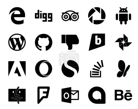 Illustration for 20 Social Media Icon Pack Including stock. stockoverflow. github. simple. adobe - Royalty Free Image