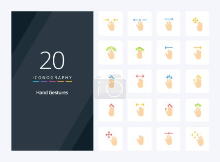 Ilustración de 20 gestos de mano icono de color plano para la presentación - Imagen libre de derechos