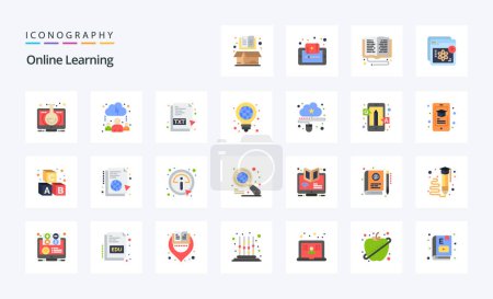 Illustration for 25 Online Learning Flat color icon pack - Royalty Free Image