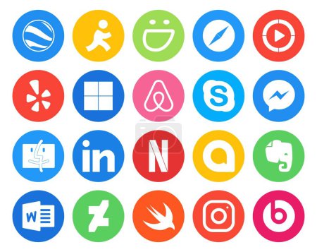 Ilustración de 20 Paquete de iconos de redes sociales Incluyendo evernote. netflix. Delicioso. linkedin. mensajero - Imagen libre de derechos