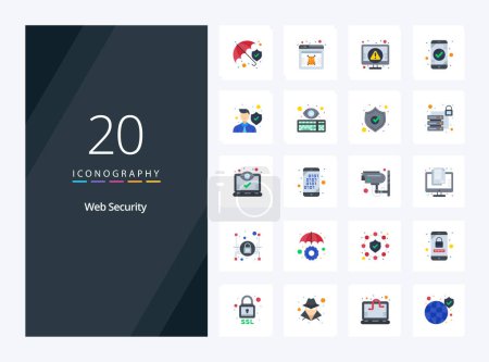 Illustration for 20 Web Security Flat Color icon for presentation - Royalty Free Image