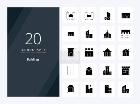 Ilustración de 20 Edificios Solid Glyph icono para la presentación - Imagen libre de derechos