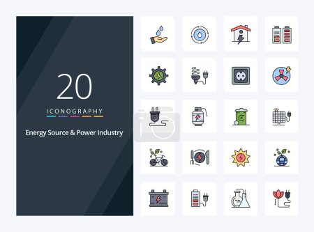 Illustration for 20 Energy Source And Power Industry line Filled icon for presentation - Royalty Free Image