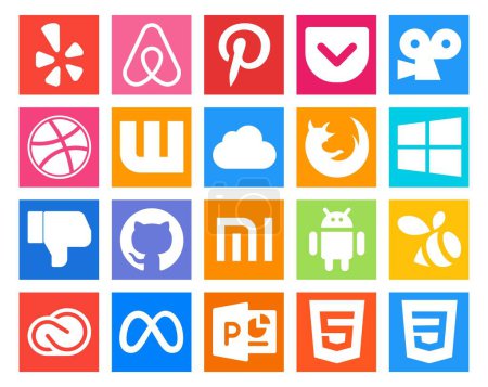 Illustration for 20 Social Media Icon Pack Including cc. swarm. firefox. android. github - Royalty Free Image