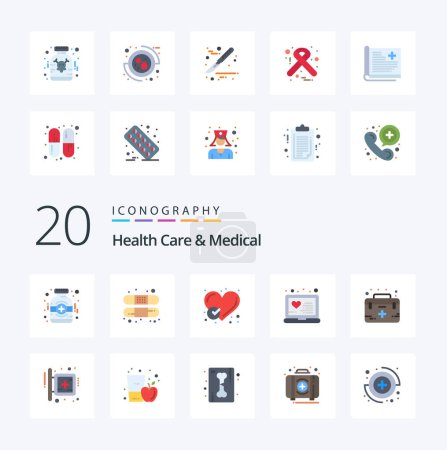 Téléchargez les illustrations : 20 Soins de santé et médical Flat Color icône Pack comme l'aide rapport en ligne médical comme - en licence libre de droit